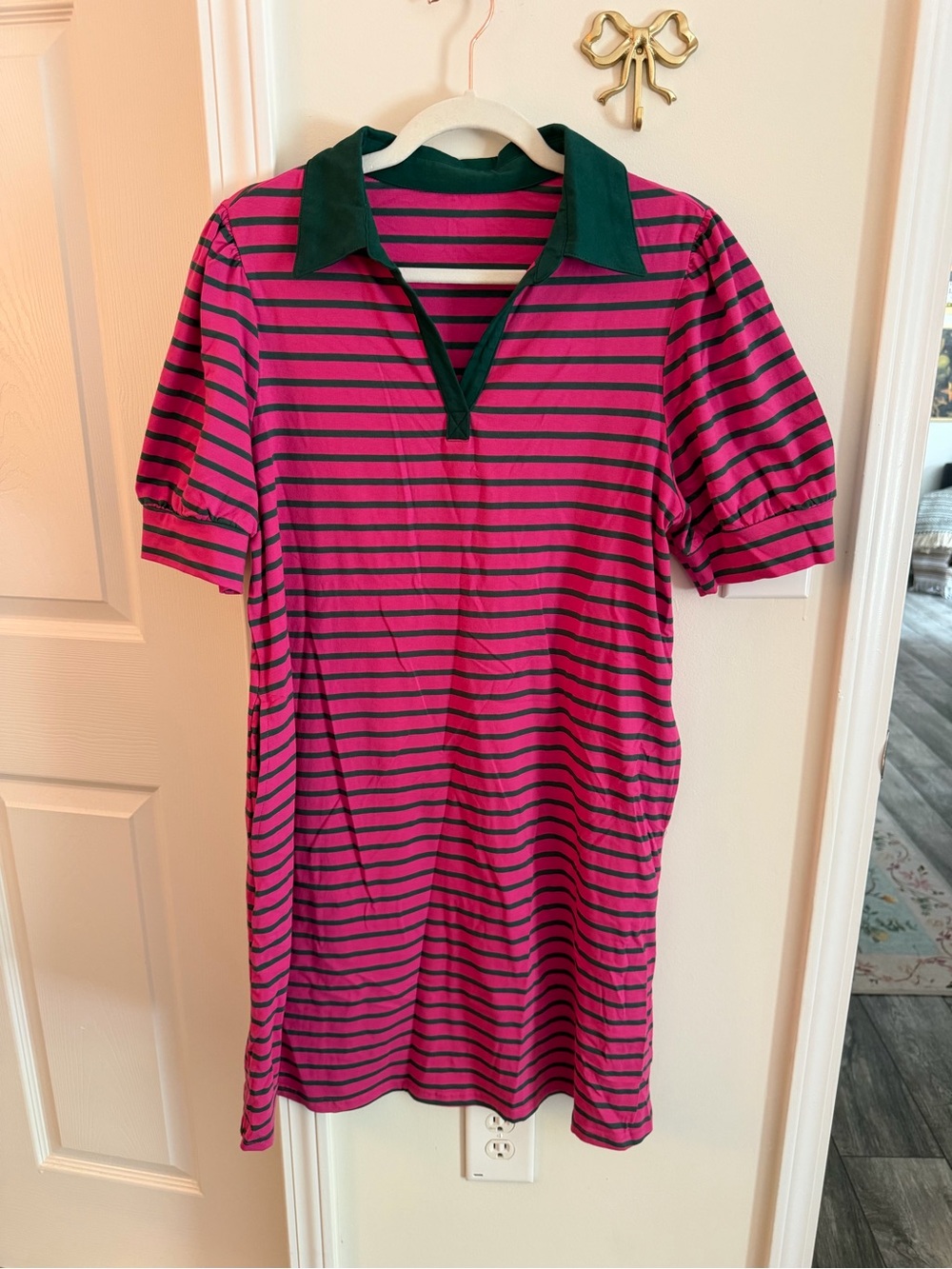 Pink and green polo stripe dress